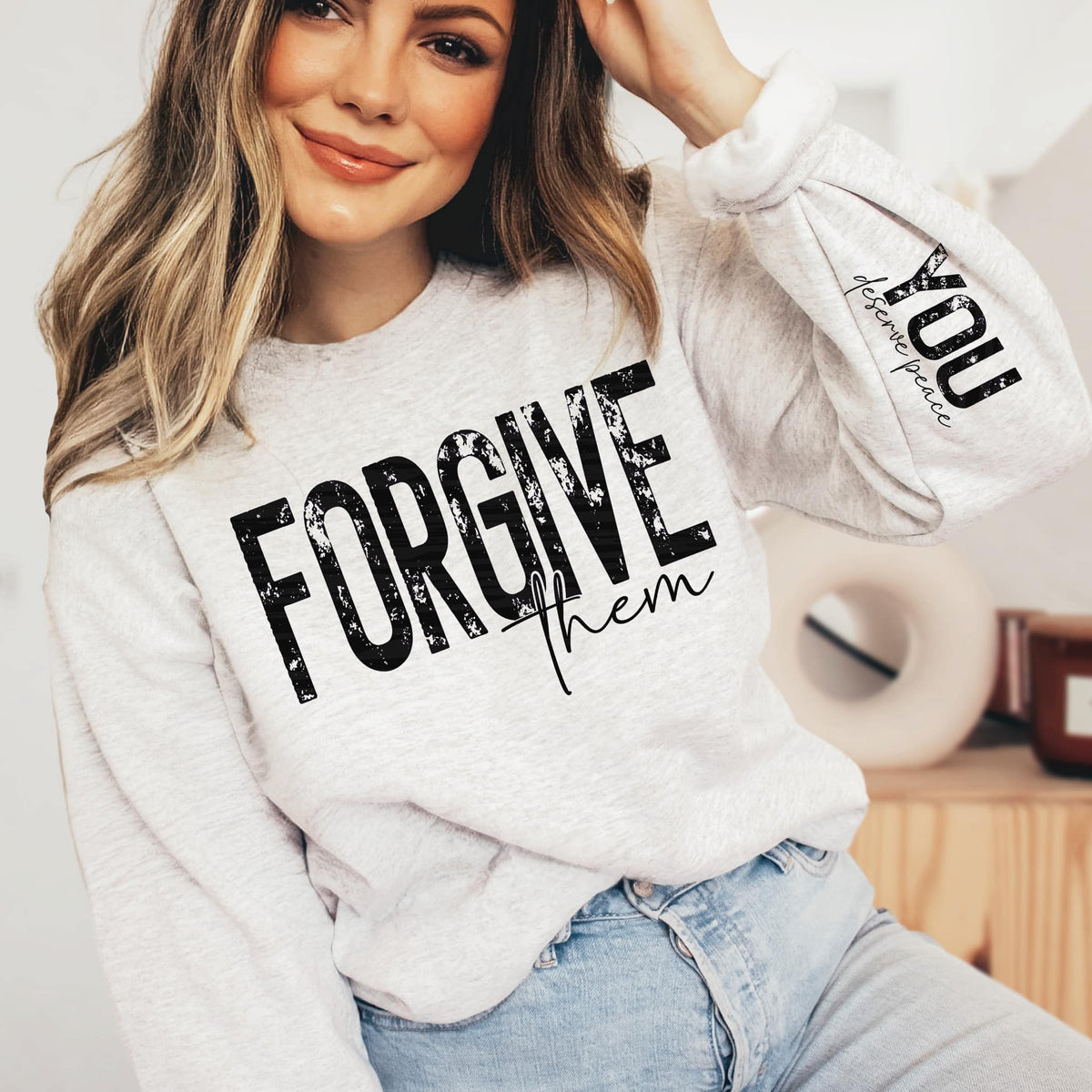 Forgive Them- With  Sleeve Accent Sweatshirt allow 7 days to process + shipping time