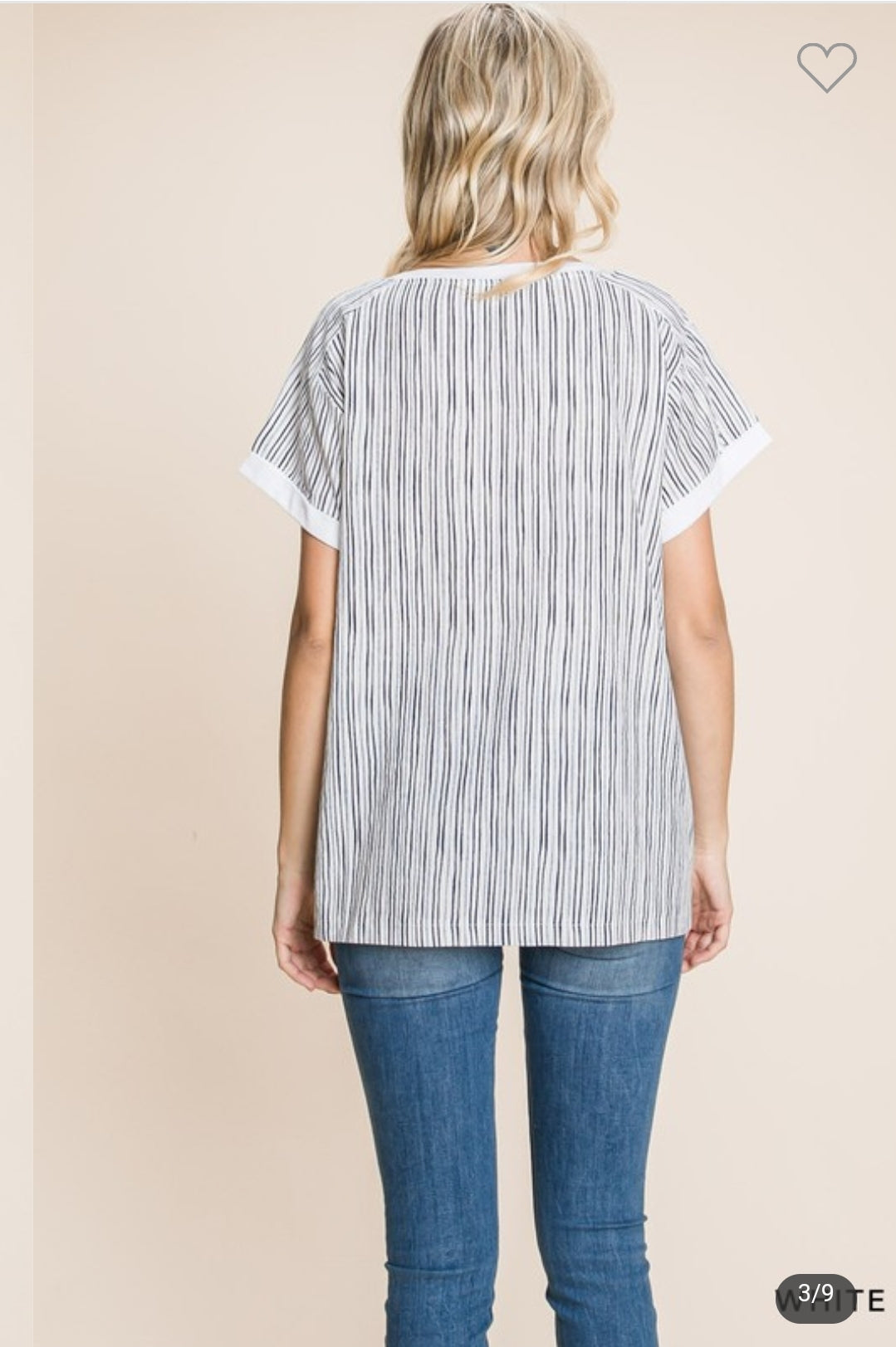 WHITE COTTON TOP W/ NAVY STRIPED CONTRAST BACK