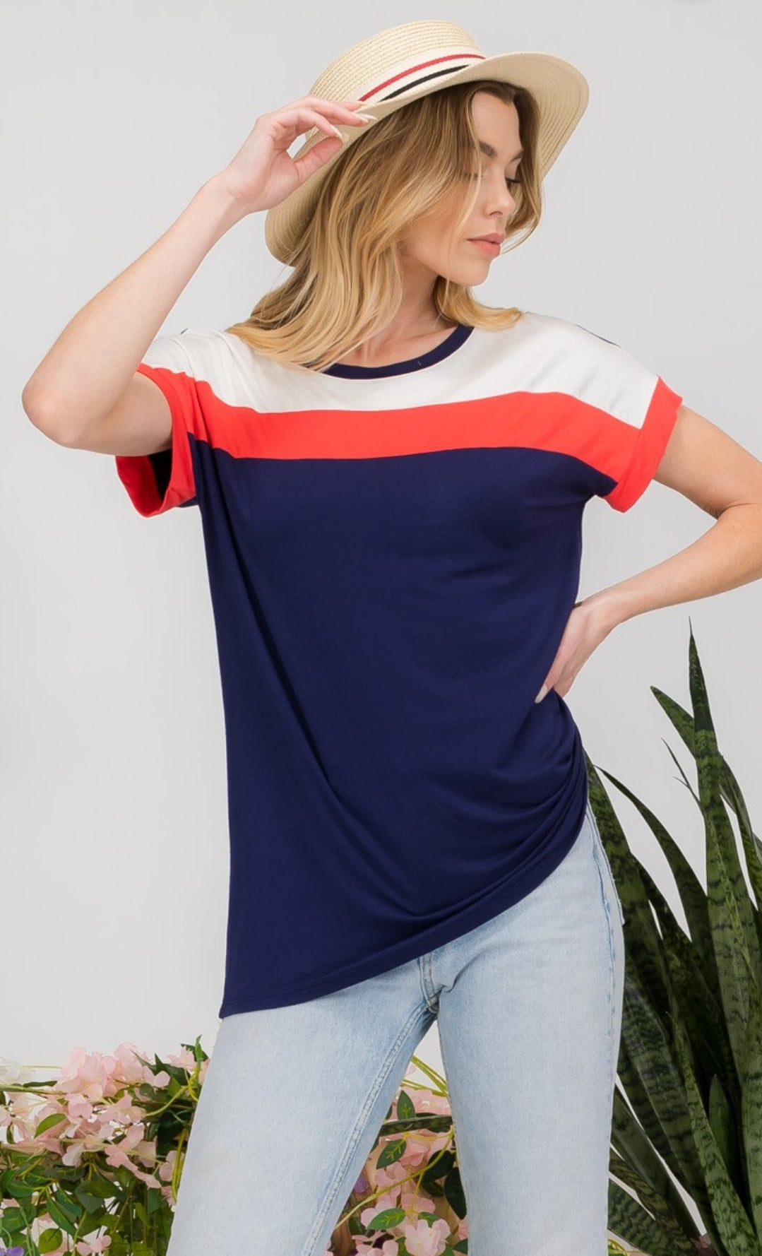 WHITE/RED/NAVY COLORBLOCK TEE