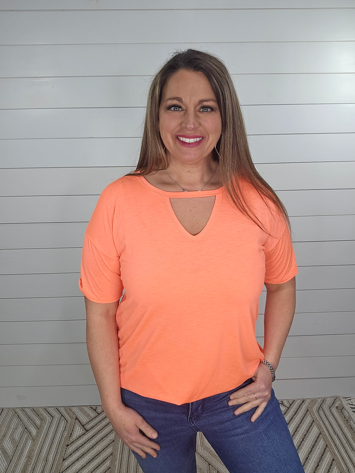 NEON CORAL KEYHOLE TOP