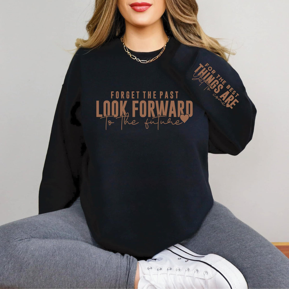 Look Forward With Sleeve Accent Sweatshirt -  ALLOW 7 DAYS TO SHIP + SHIP TIME