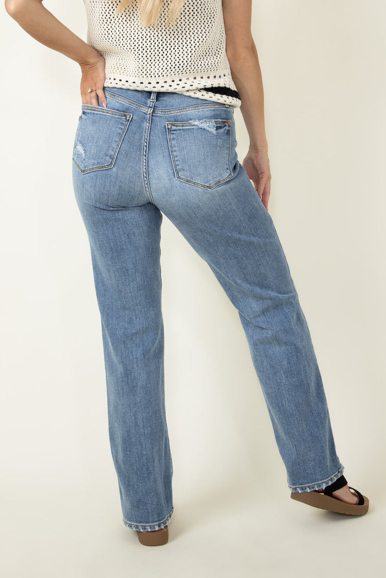 JUDY BLUE HIGH WAIST STRAIGHT LEG W/ DISTRESSED HEM