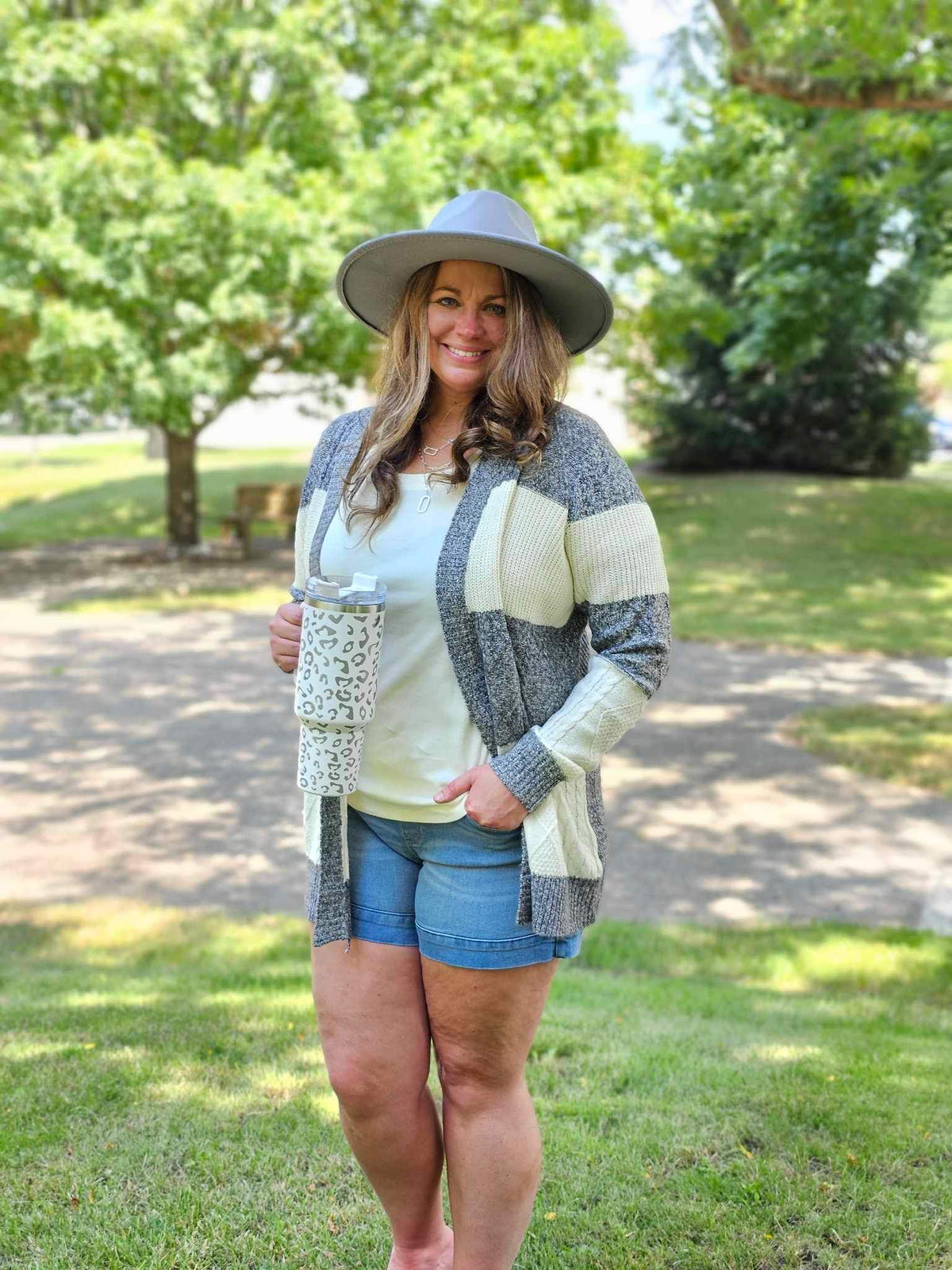 GREY COLORBLOCK TWO TONE OPEN FRONT CARDIGAN
