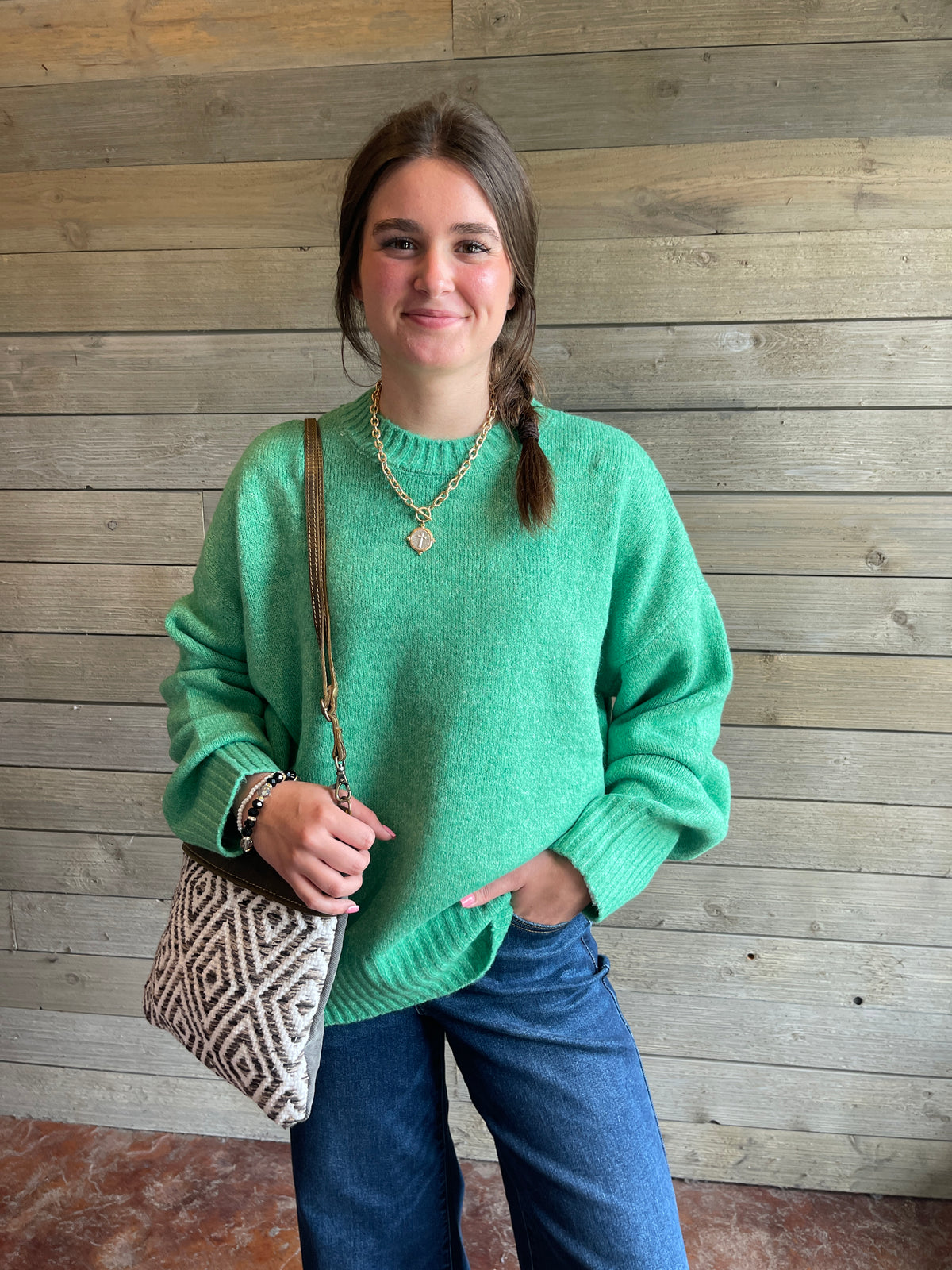 Green loose fit pullover sweater