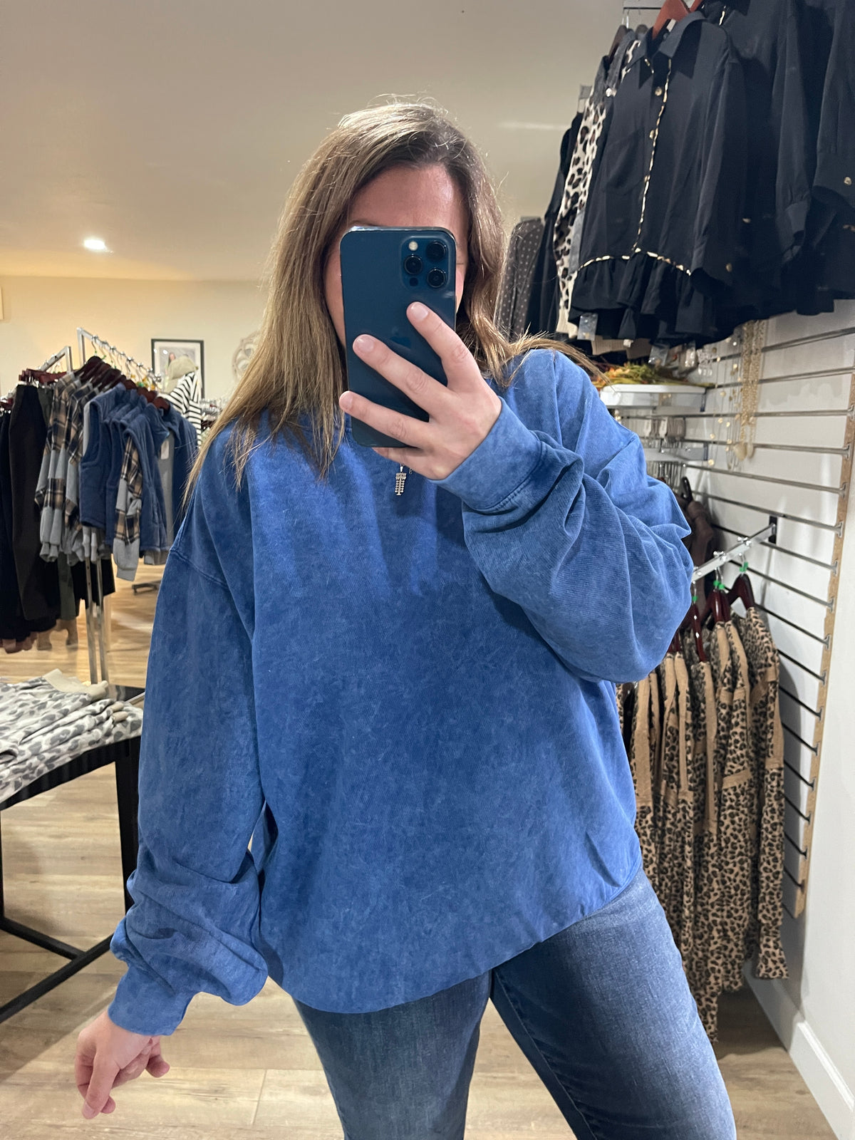 DENIM Long Sleeve Acid Washed Sweatshirt