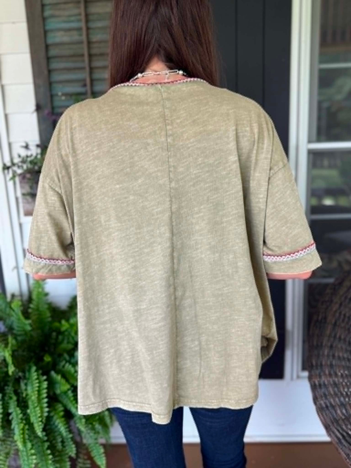 OLIVE MINERAL WASH SCALLOPED LACE TRIM
