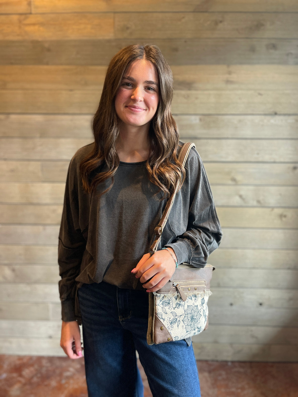 BLACK MINERAL WASH LOOSE FIT LONG SLEEVE TOP