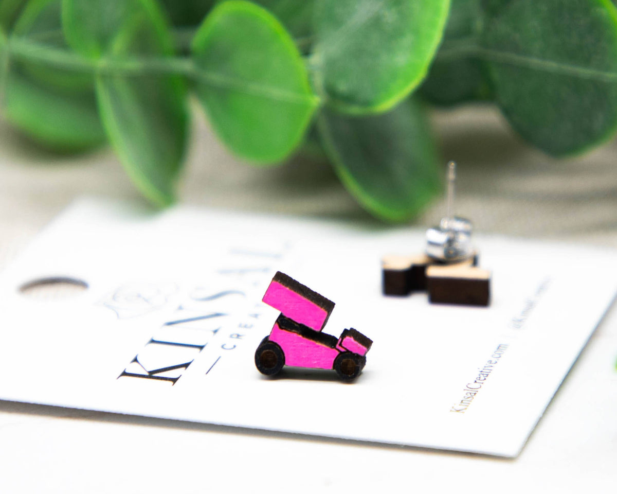 Kinsal Creative - Sprint Car Wood Stud Earrings: Red