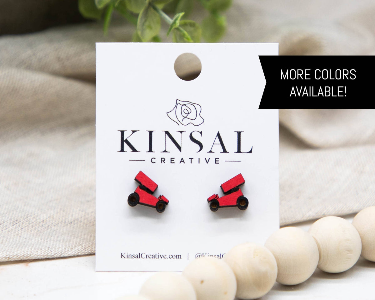 Kinsal Creative - Sprint Car Wood Stud Earrings: Red