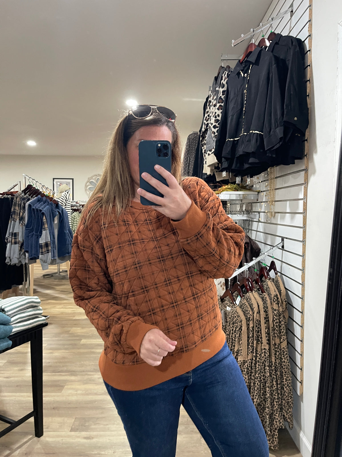 PUMPKIN Printed Quilted Pullover Crew Neck Knit Top, Rib Banded