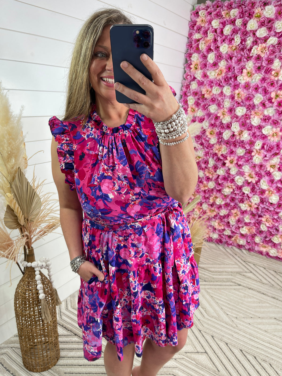 FUCHSIA/PURPLE FLORAL TIE DRESS