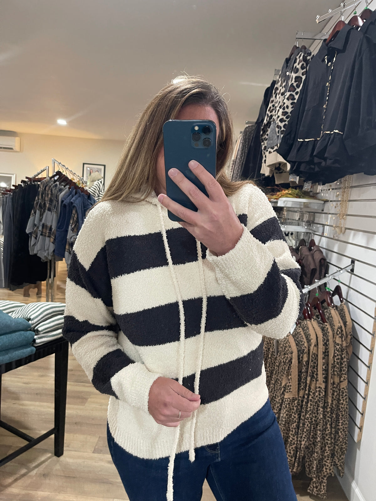 CHARCOAL/CREAM Sherpa Stripe Hoodie