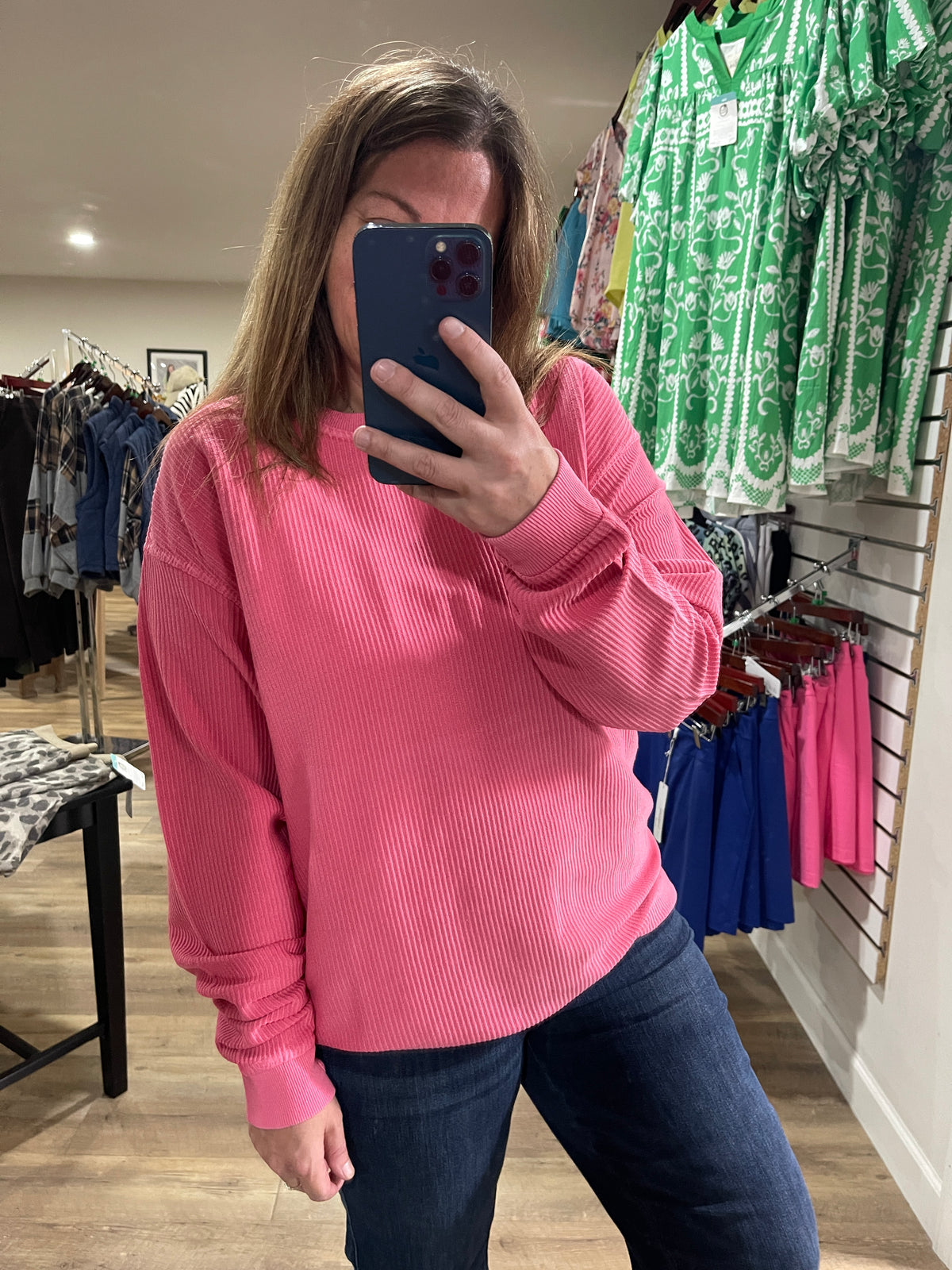 FLAMINGO PINK Heavyweight Corduroy Pullover Crewneck With Thumbholes