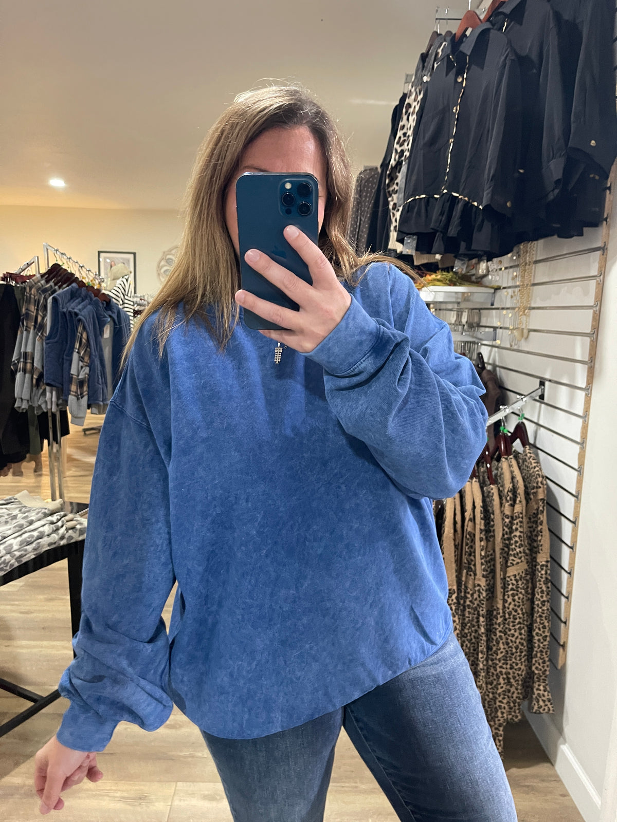 DENIM Long Sleeve Acid Washed Sweatshirt