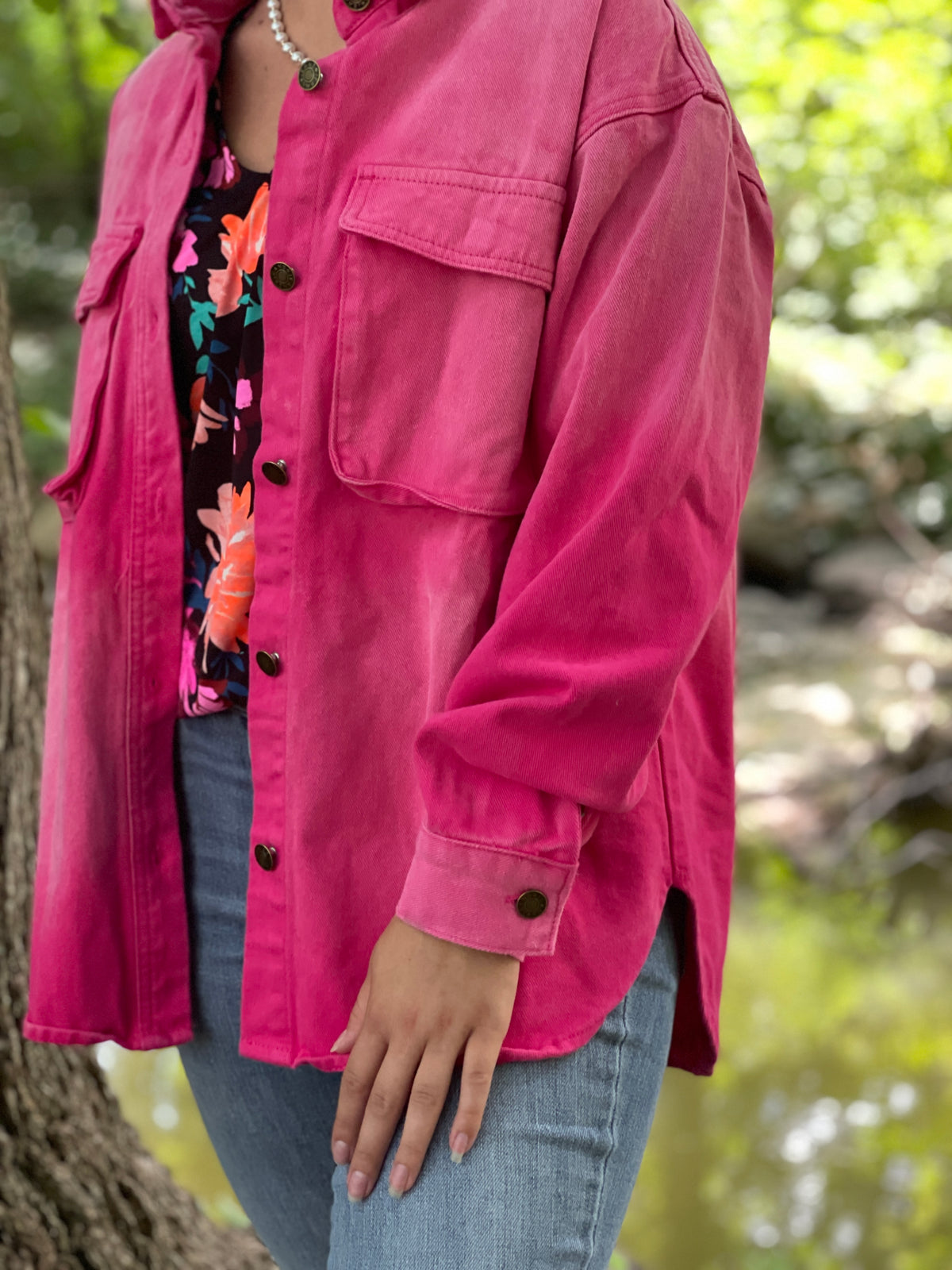 FUCHSIA TWO POCKET RELAXED FIT DENIM JACKET