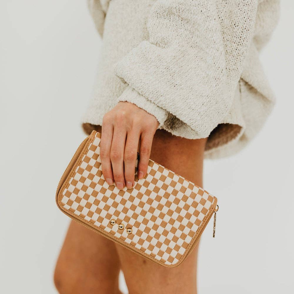 Pretty Simple - Lenni Large Zip Woven Wallet: Woven Checkered Black