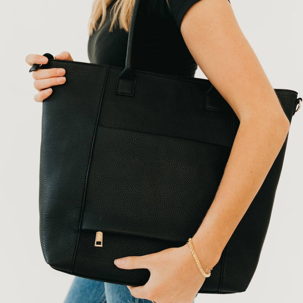 Pretty Simple - Courtney Checkered Tote: Woven Checkered Black