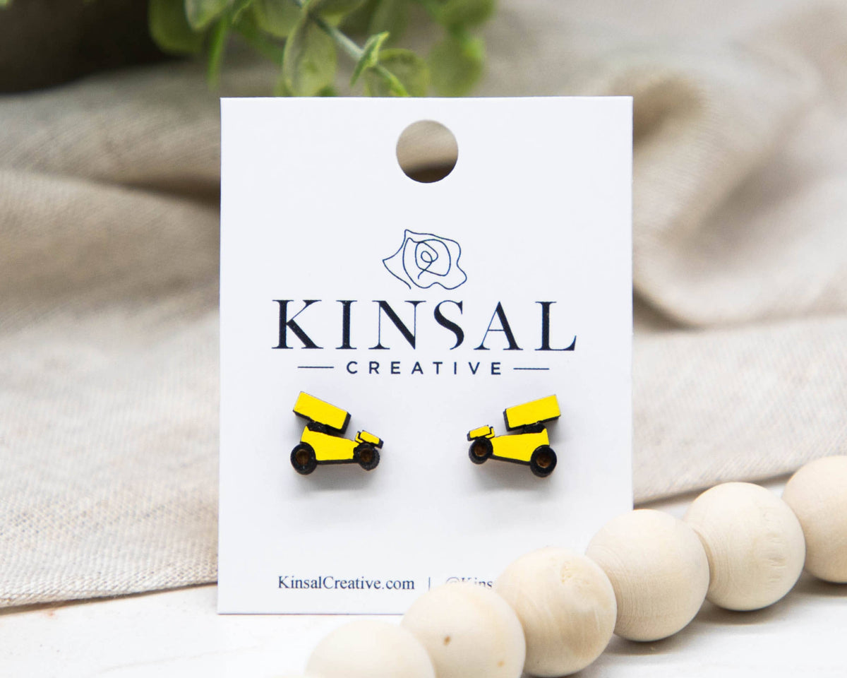 Kinsal Creative - Sprint Car Wood Stud Earrings: Red