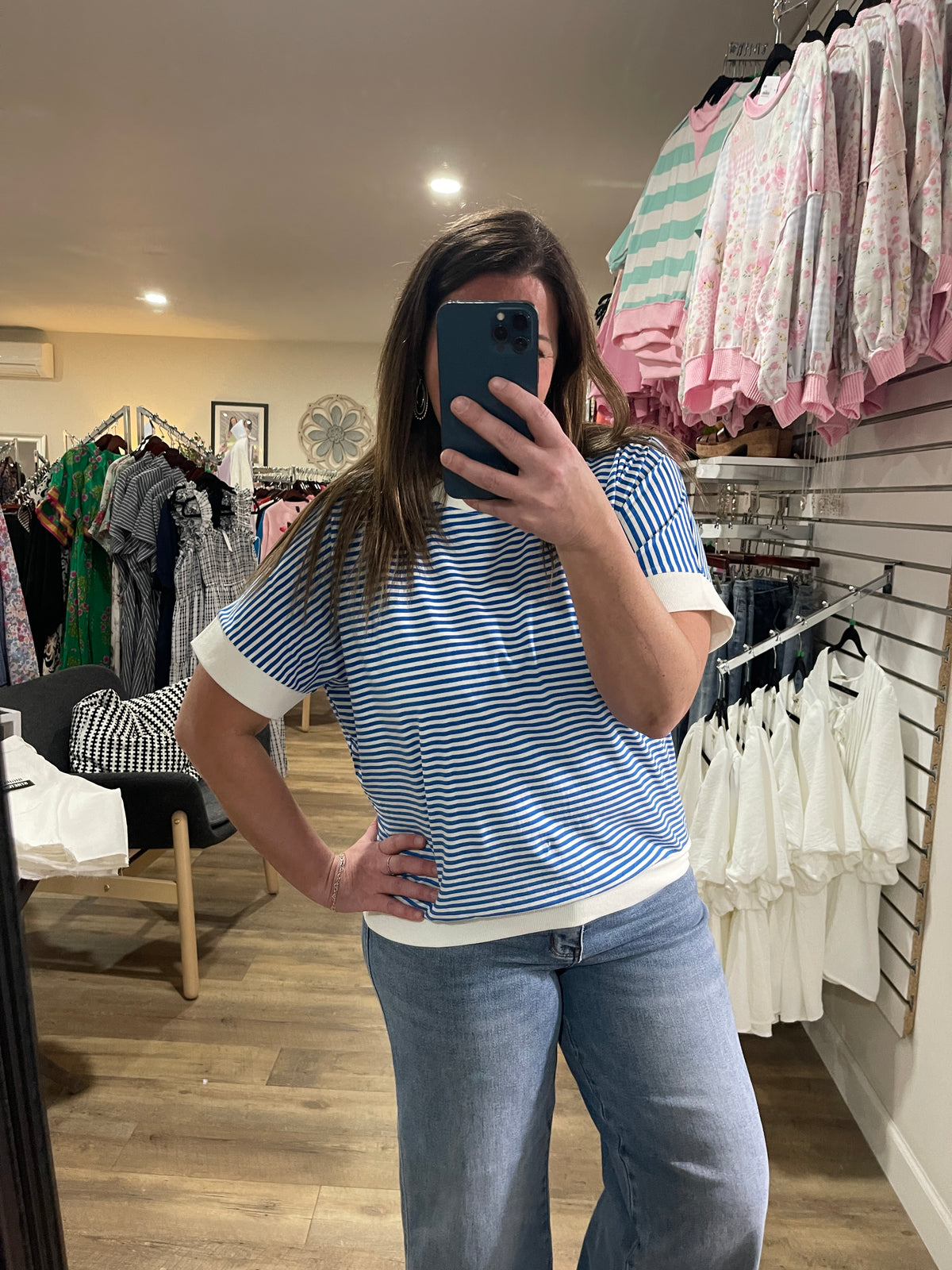 BLUE STRIPED KNIT TOP