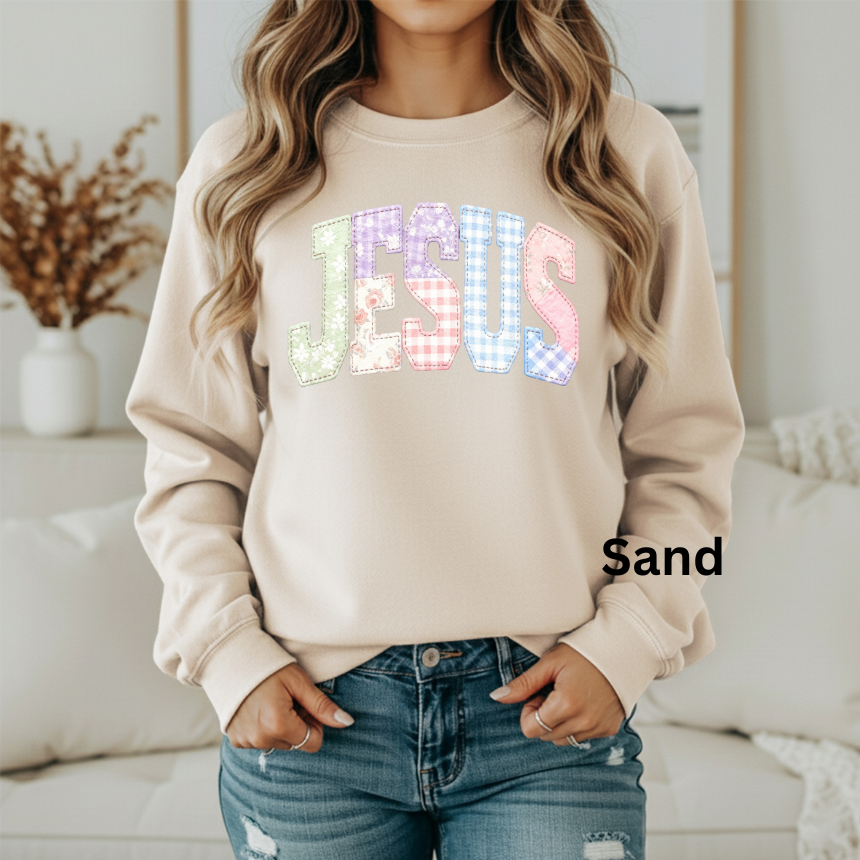 JESUS FAUX QUILTED GRAPHIC SWEATSHIRT