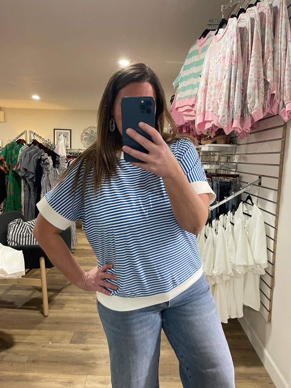 BLUE STRIPED KNIT TOP