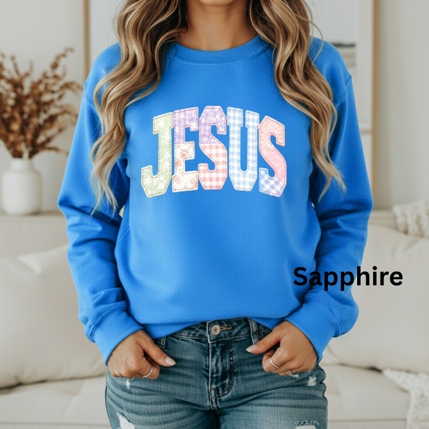 JESUS FAUX QUILTED GRAPHIC SWEATSHIRT