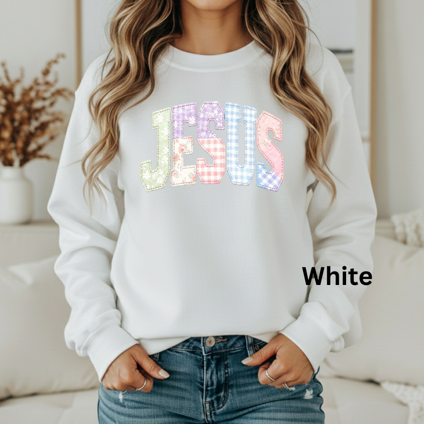 JESUS FAUX QUILTED GRAPHIC SWEATSHIRT