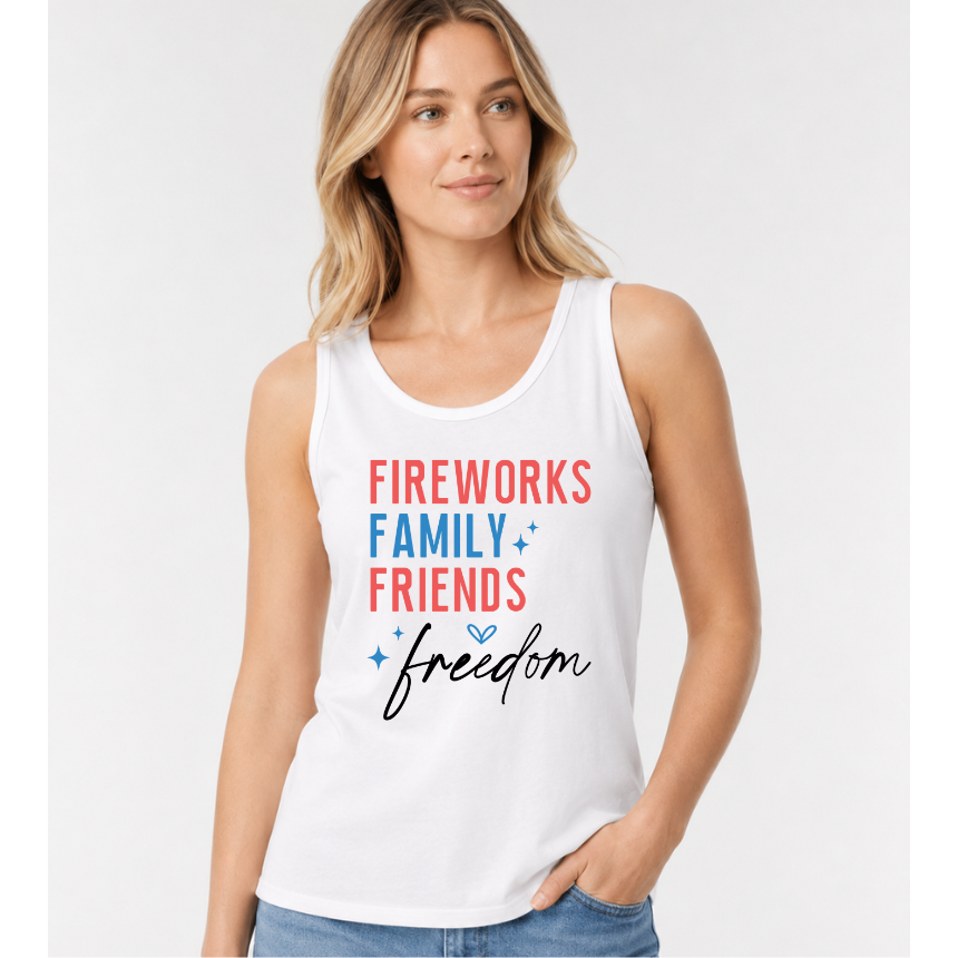 FINAL SALE TANK*** FIREWORKS, FRIENDS. FAMILY
