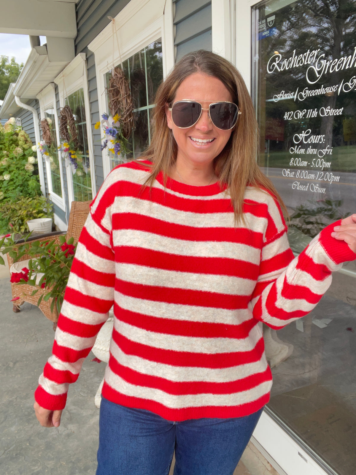 RED Bold Striped Long Sleeve Super Soft Crew Neck Pullover