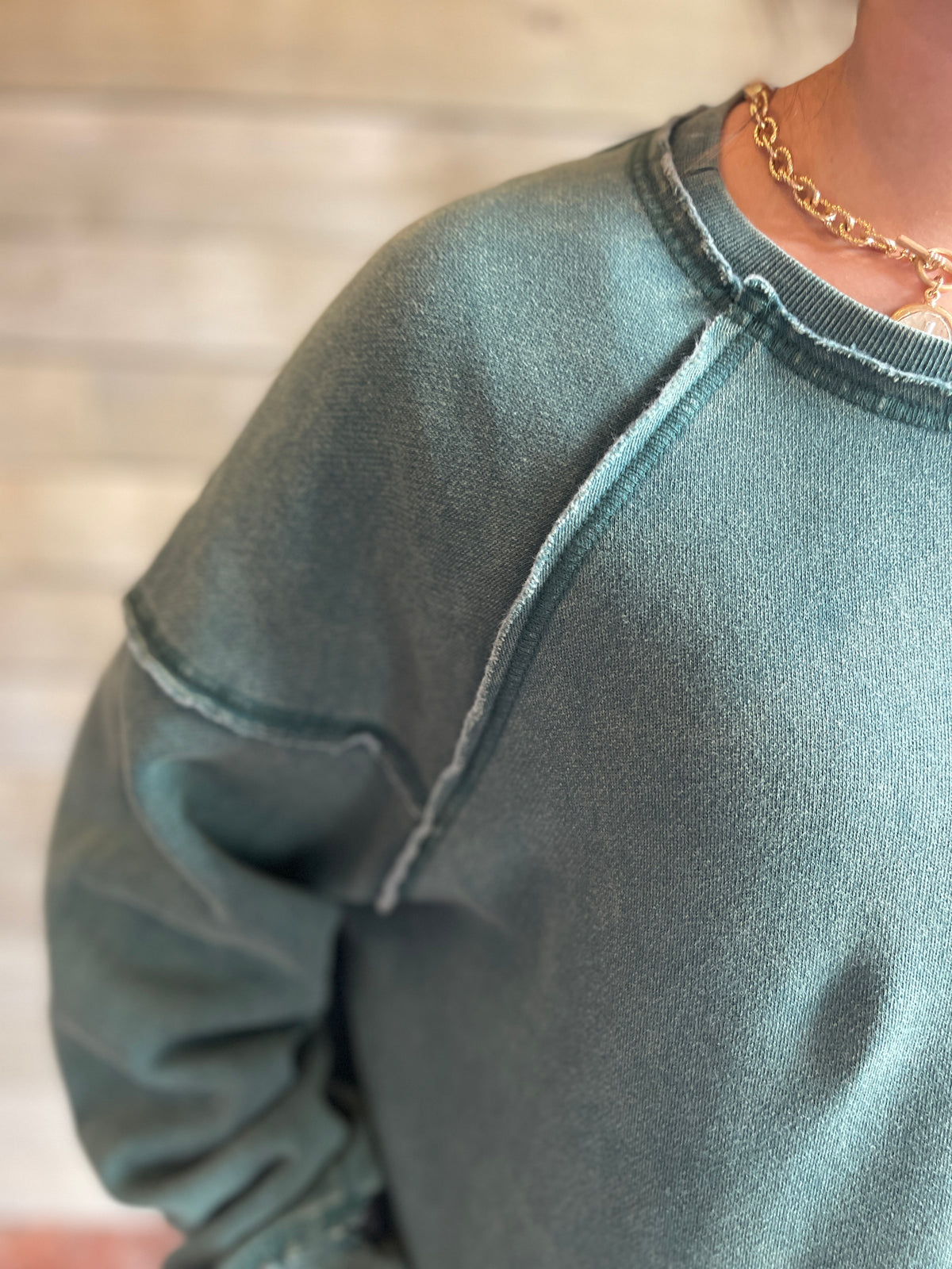 Green Mineral Wash Soft Fleeve Lined Oversized Pullover