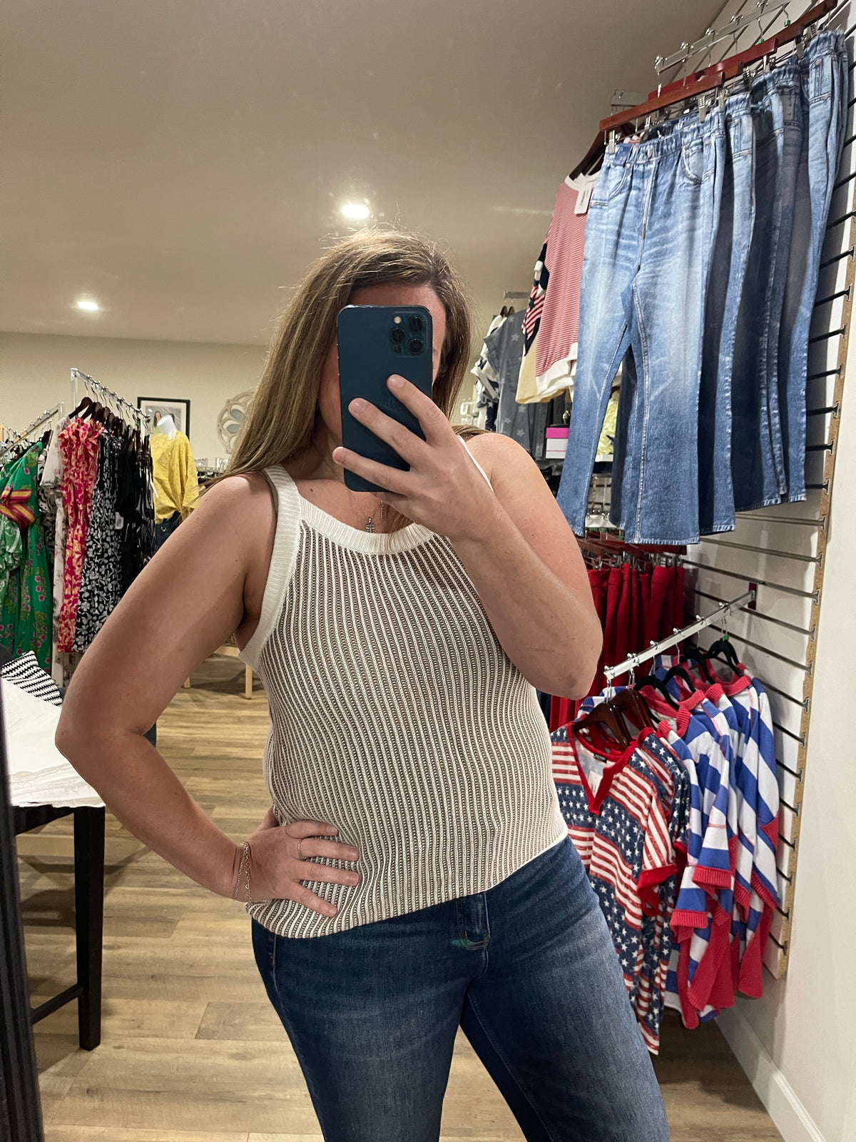 KHAKI LIGHT WEIGHT SWEATER KNIT SLEEVELESS TOP