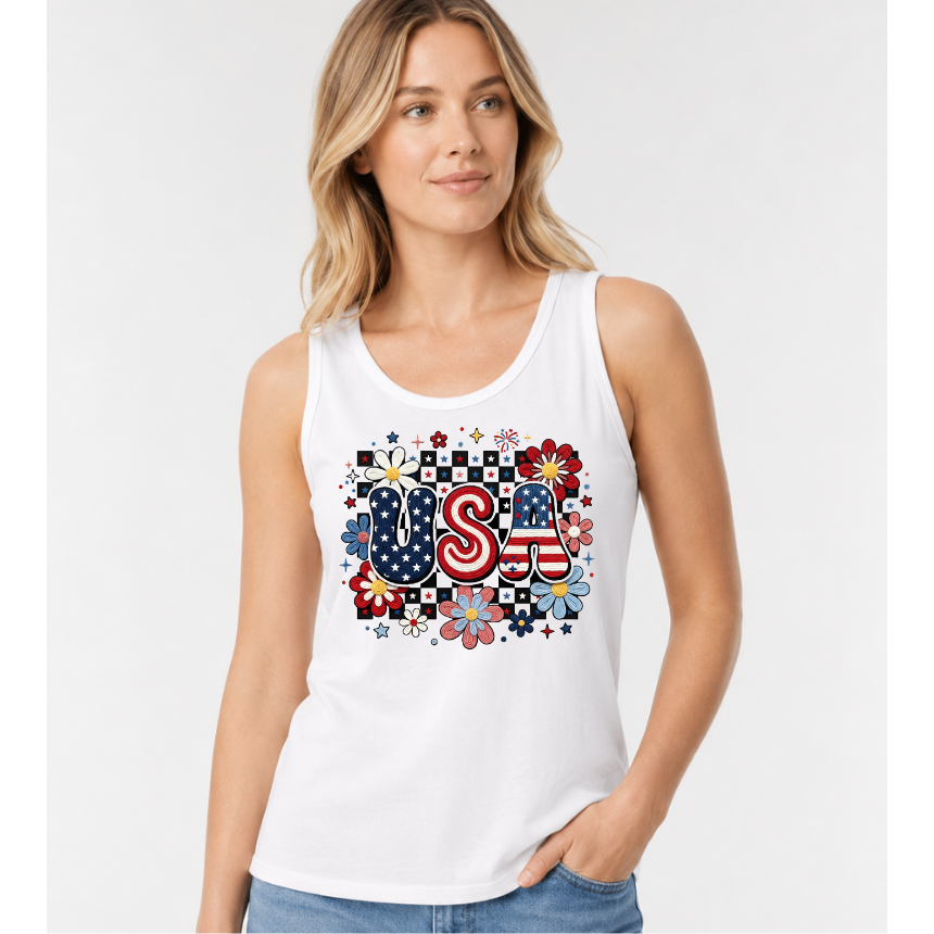 FINAL SALE TANK*** USA FAUX YARN/CHECKERED BACK
