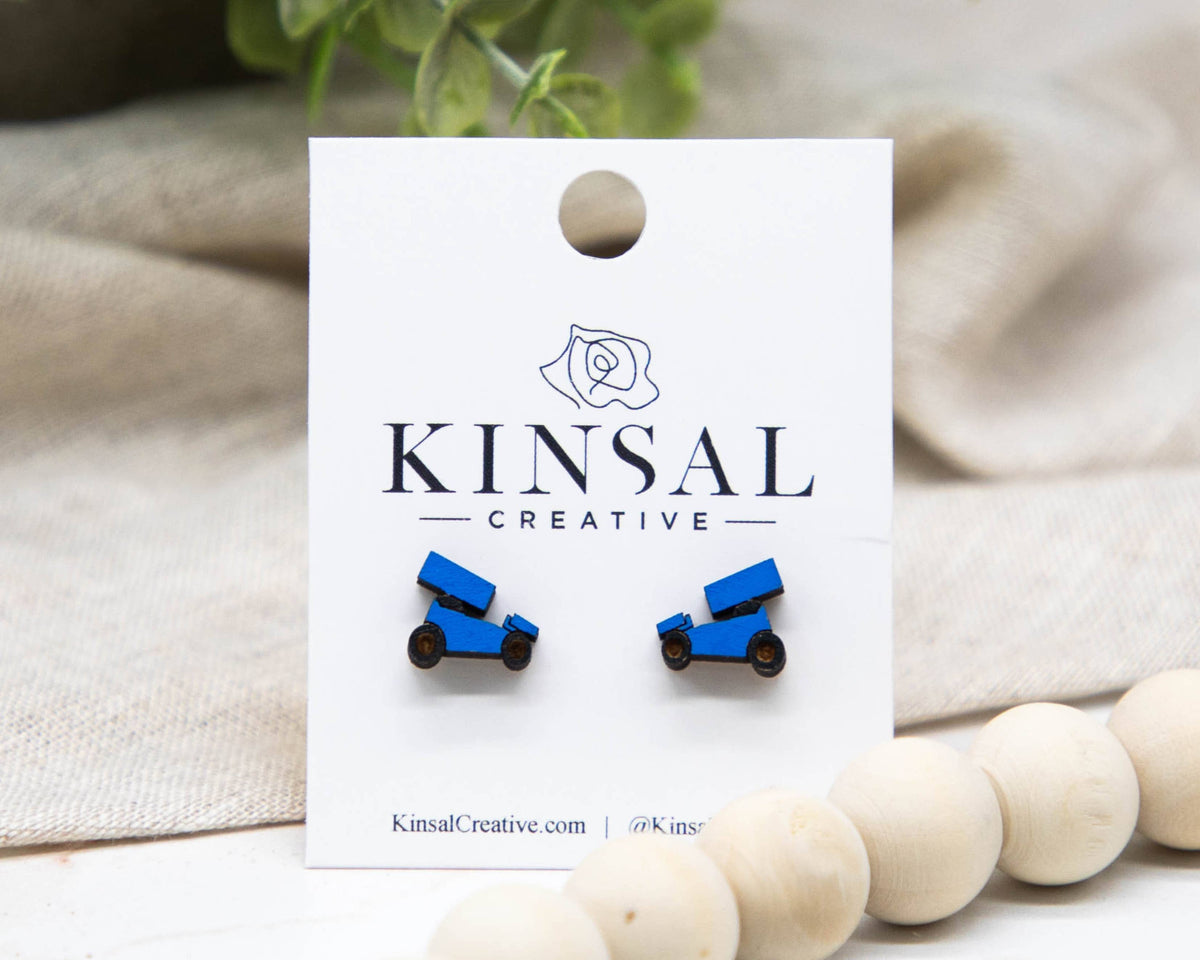 Kinsal Creative - Sprint Car Wood Stud Earrings: Red