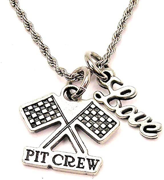 Chubby Chico Charms - Pit crew race flags With Cursive Love Chain Necklace racing
