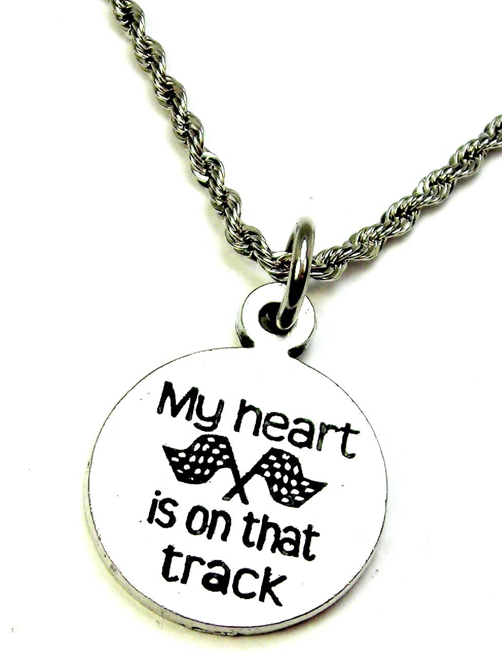 Chubby Chico Charms - My heart is on that track  20" Rope Necklace  race flags