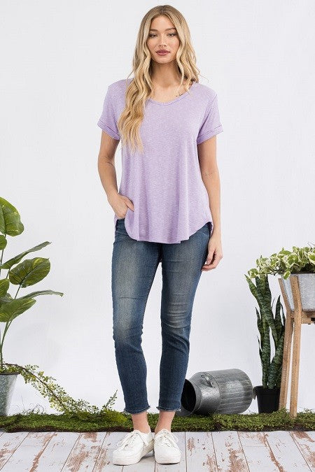 LAVENDER RIBBED V NECK KNIT TOP