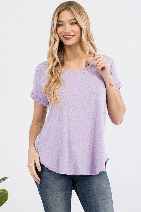 LAVENDER RIBBED V NECK KNIT TOP