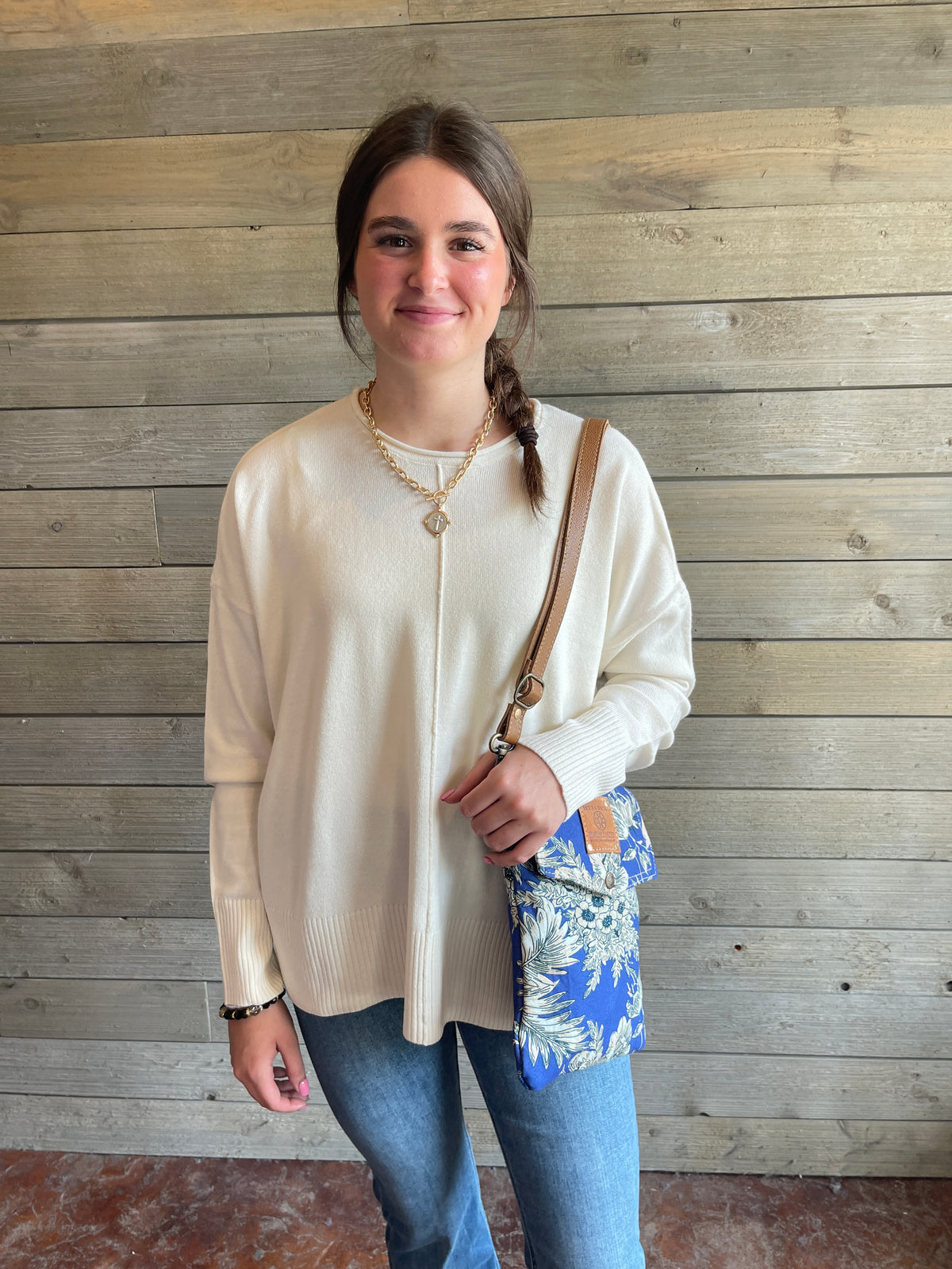 Cream Center Seam Lightweight Sweater