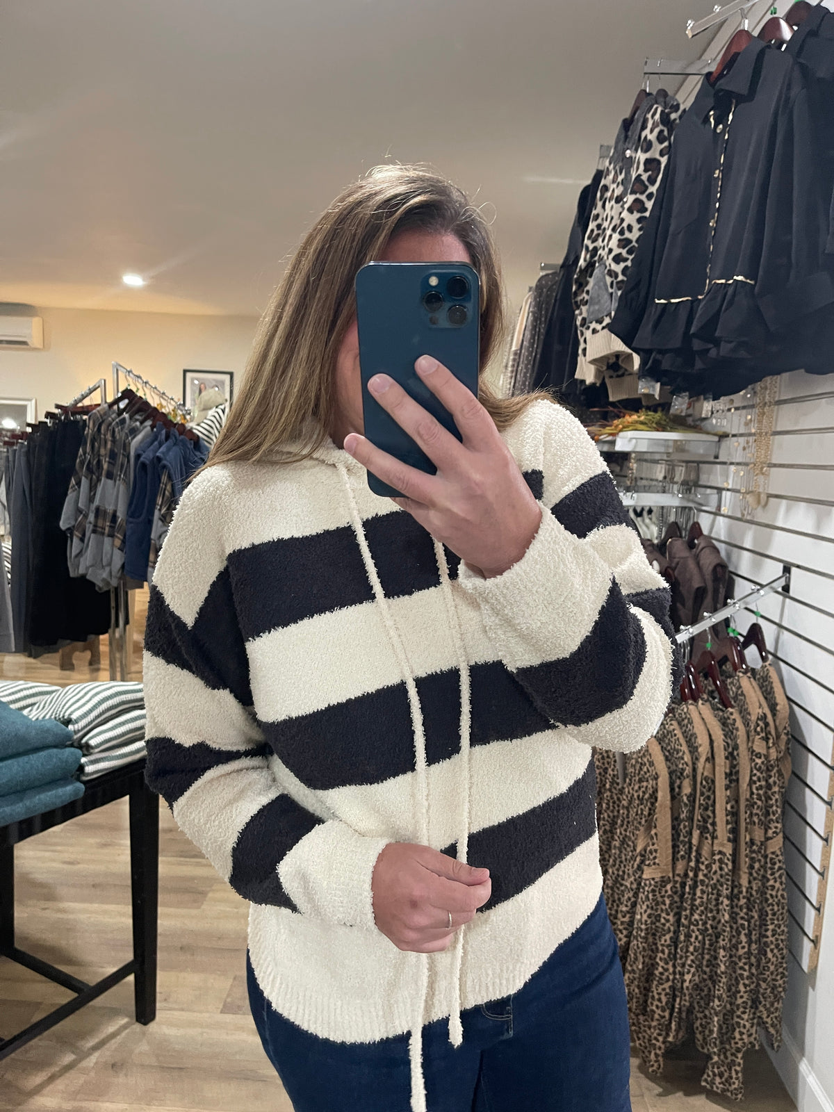 CHARCOAL/CREAM Sherpa Stripe Hoodie