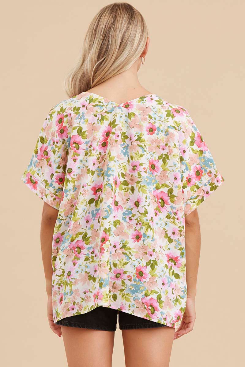 IVORY FLORAL SHORT DOLMAN SLEEVES TOP