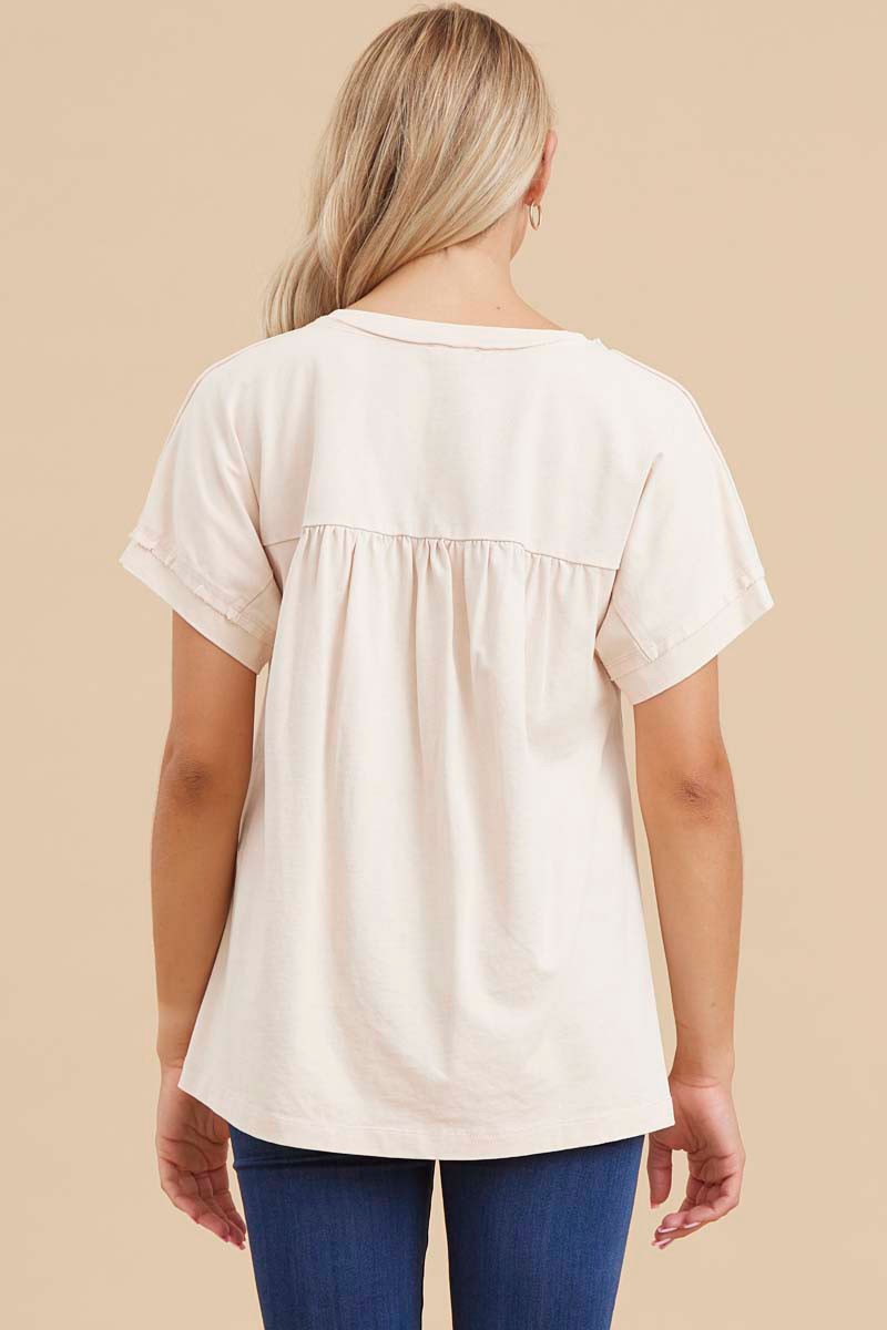 NATURAL SOLID COTTON TOP WITH SHIRRING