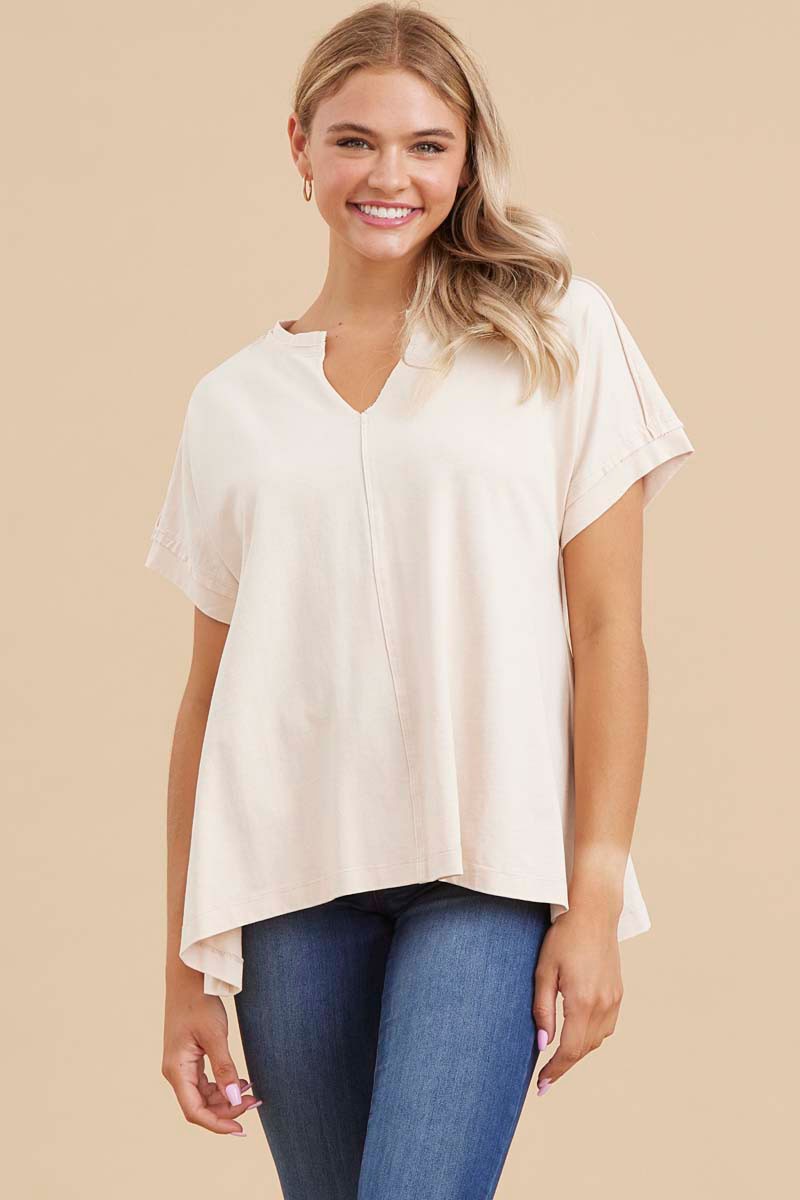 NATURAL SOLID COTTON TOP WITH SHIRRING