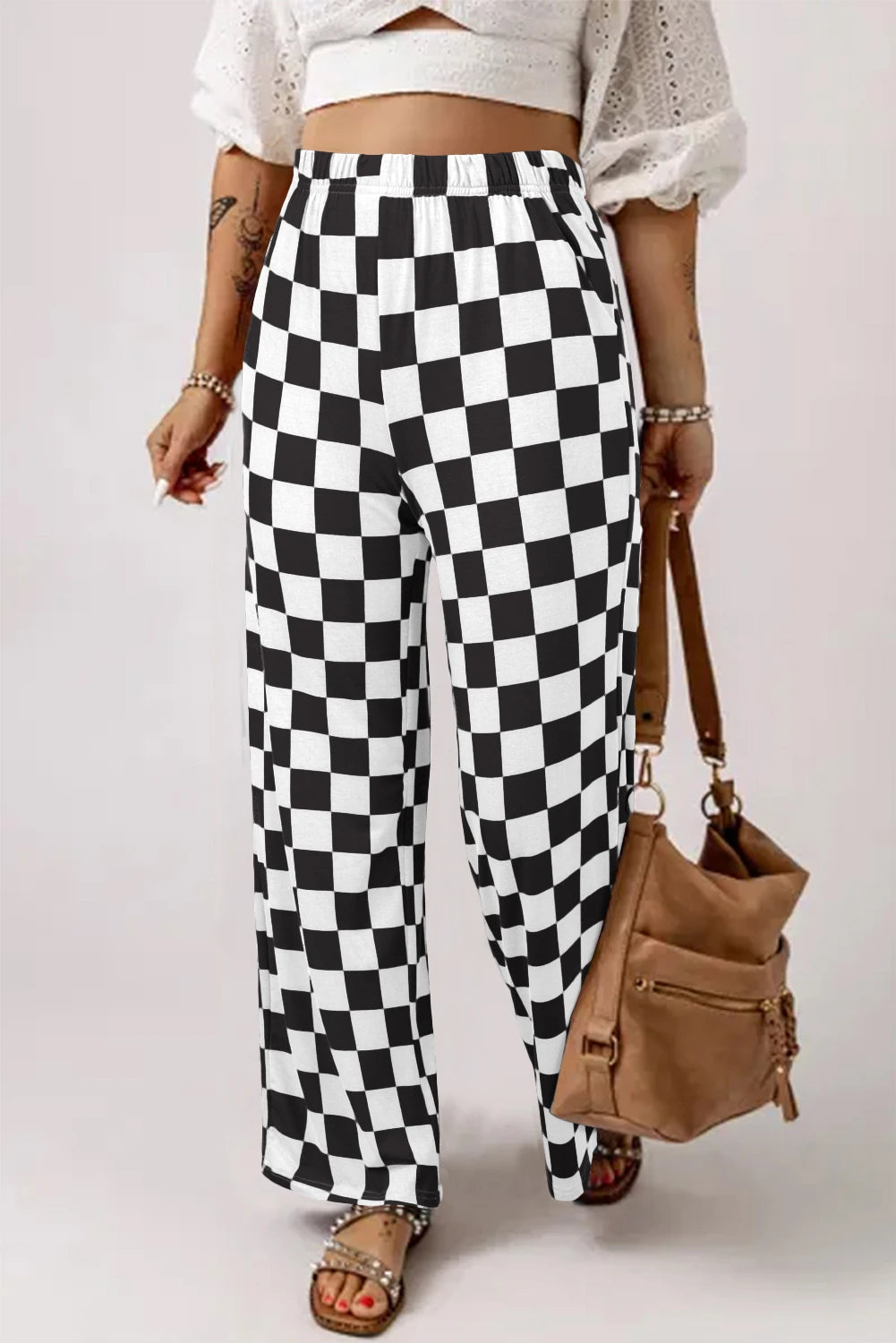CHECKERED KNIT PANTS