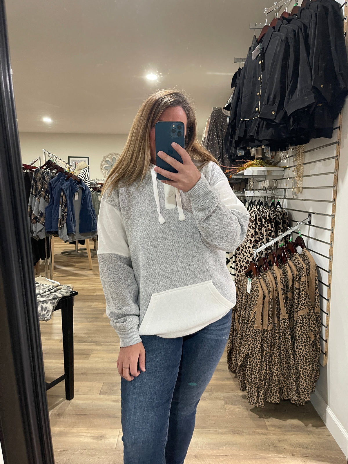 Salt & Pepper Nantucket Hooded Pullover With Henley Neck Opening