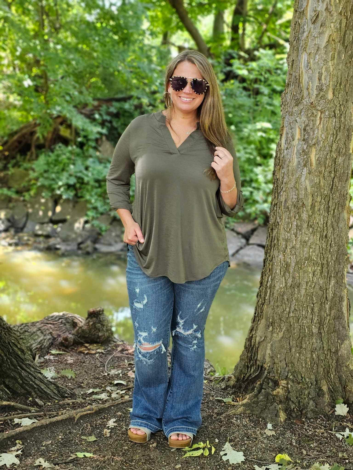 OLIVE LIZZY 3/4 SLEEVE TOP