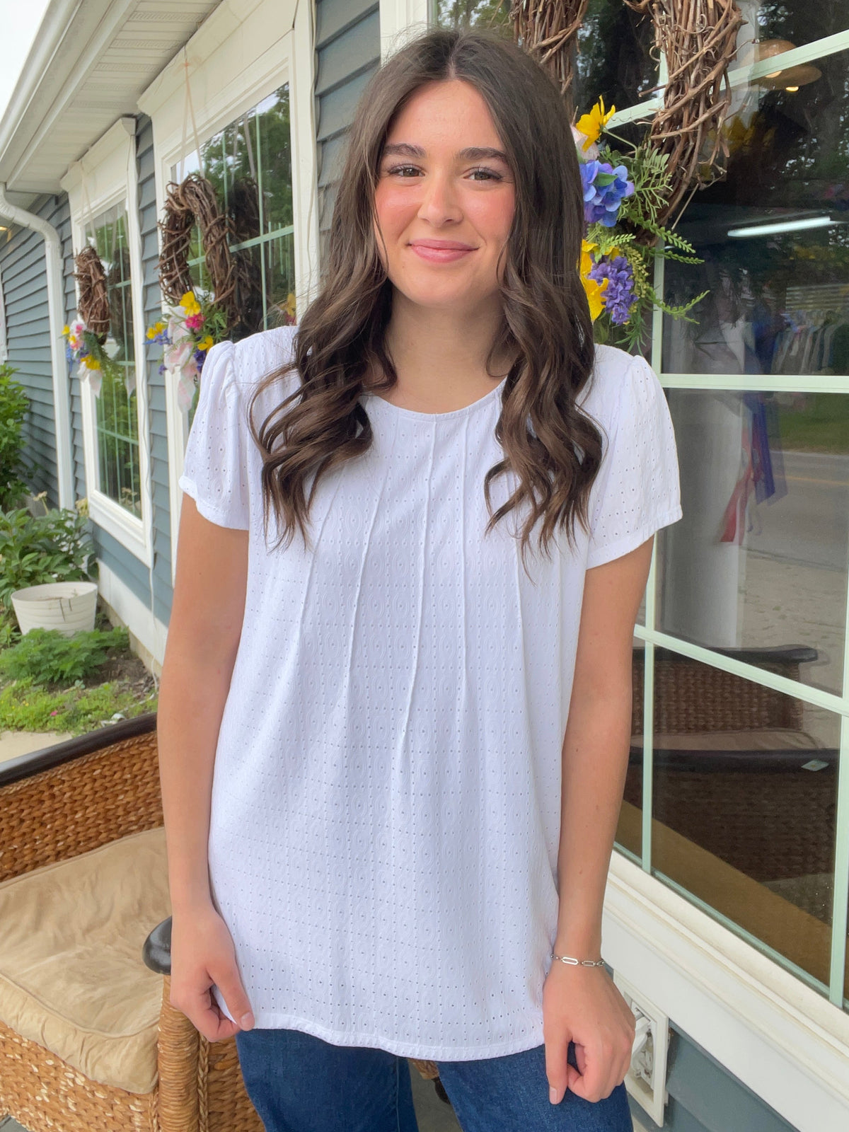WHITE PLEATED KNIT TOP W/ LINING