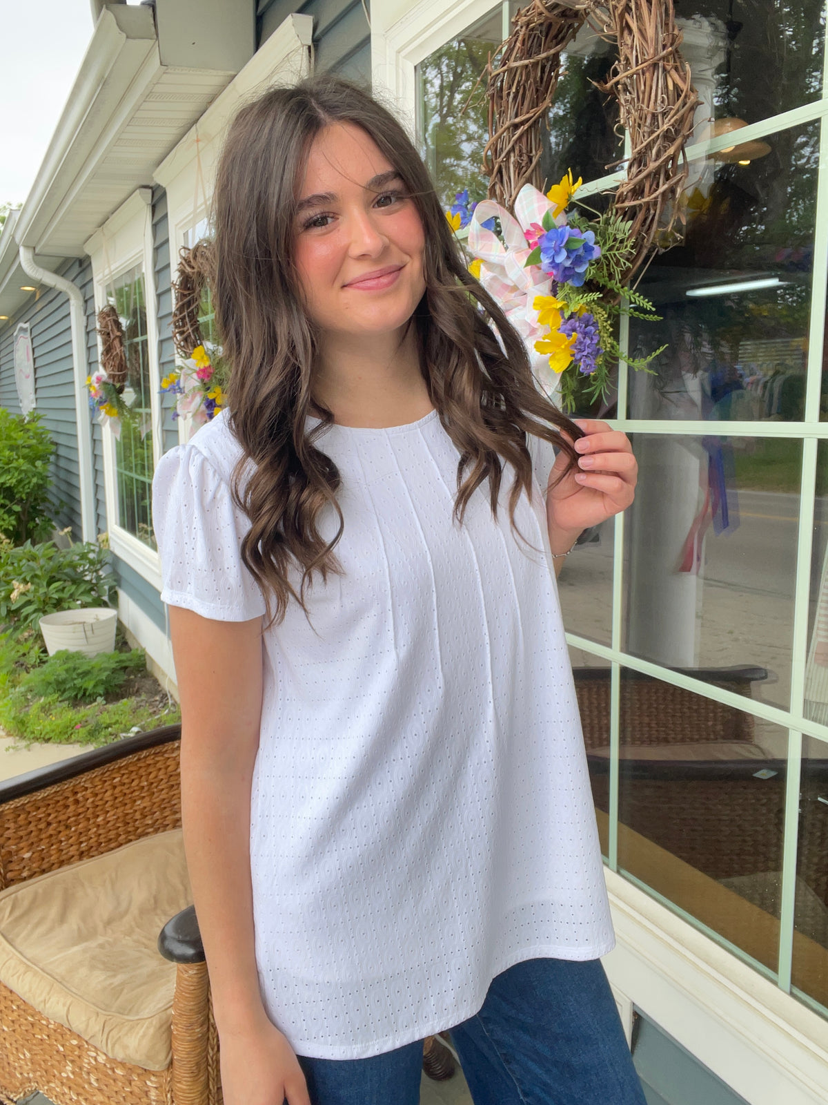 WHITE PLEATED KNIT TOP W/ LINING