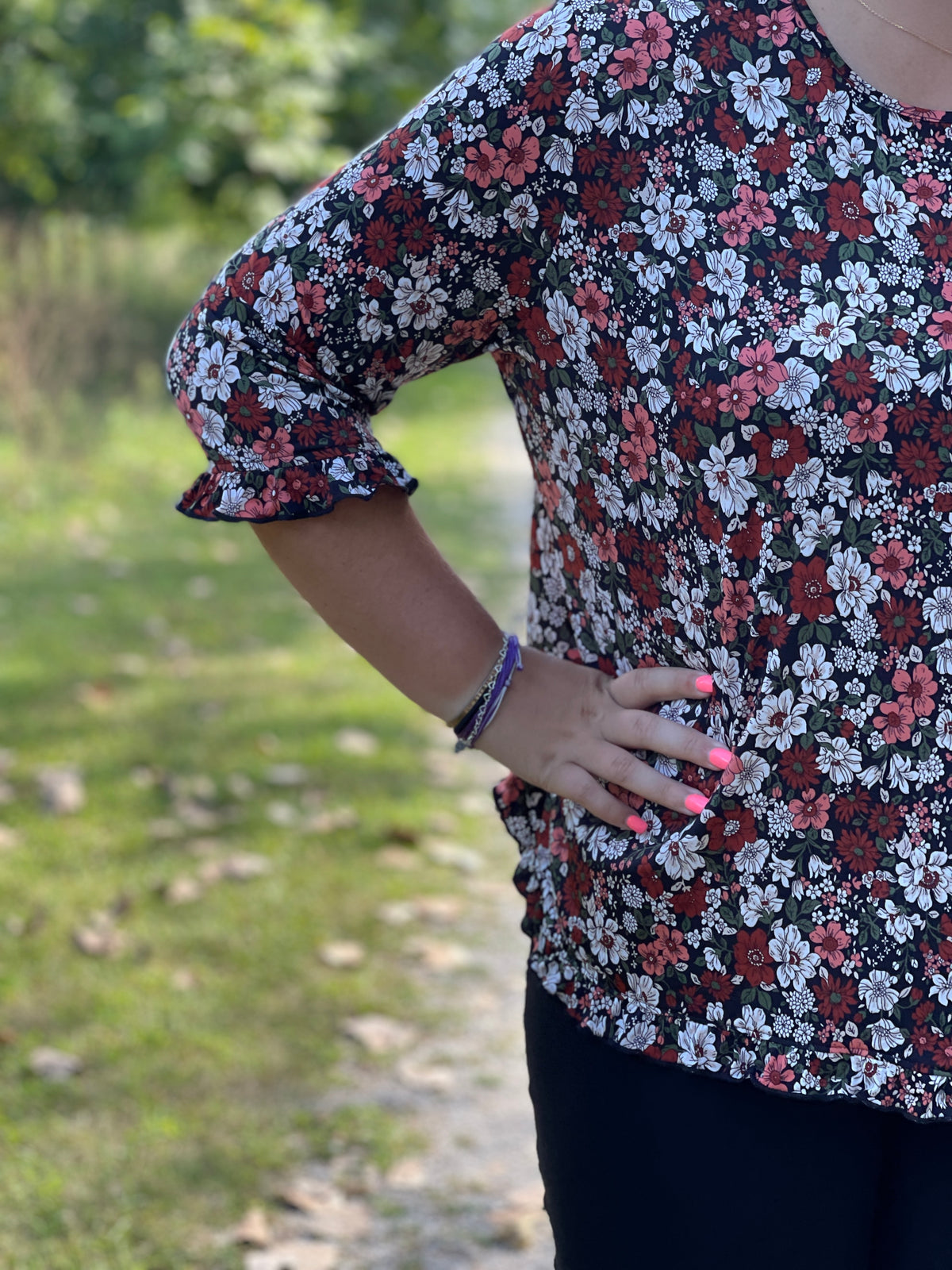 FALL FLORAL 3/4 SLEEVE TOP