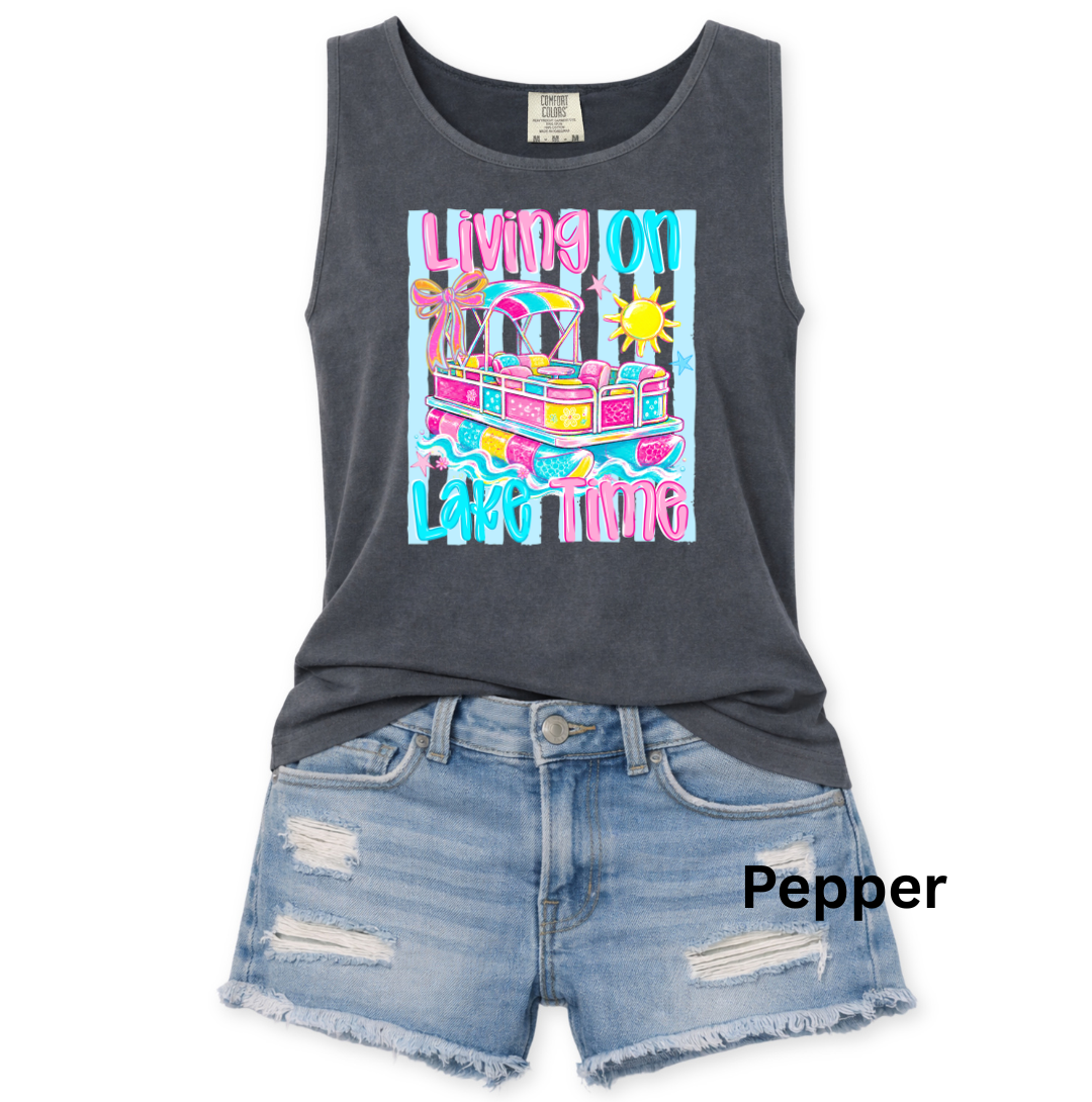LIVING ON LAKE TIME - PINK/BLUE - COMFORT COLORS - S-3X