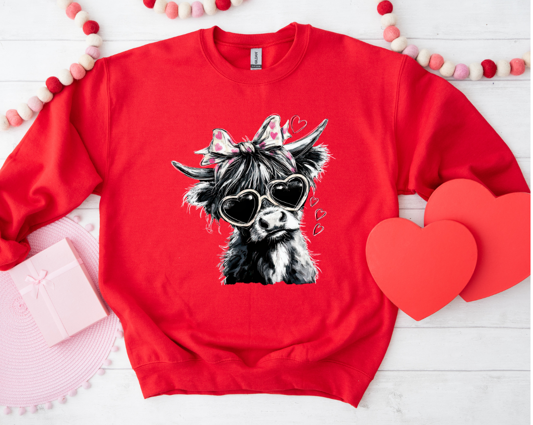 VALENTINE HALF TONE HIGHLAND COW SHORT SLEEVE TEE
